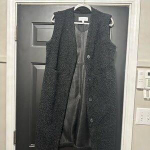 Prologue Sz S  Black Faux Fur Long Vest Coat Small